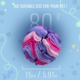 Larimuer Pet Snuffle Ball - Puzzle Sniffing Interactive Dog Toy for Blind Dogs Training & Stress Relief - Treat Ball, Machine Washable (15cm, Pink & Purple)
