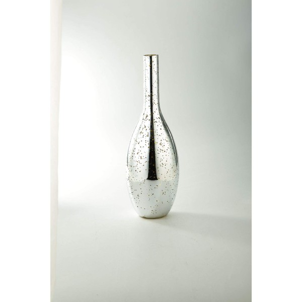 15.5" Metallic Silver Champagne Bottle Shape Glass Bud Vase