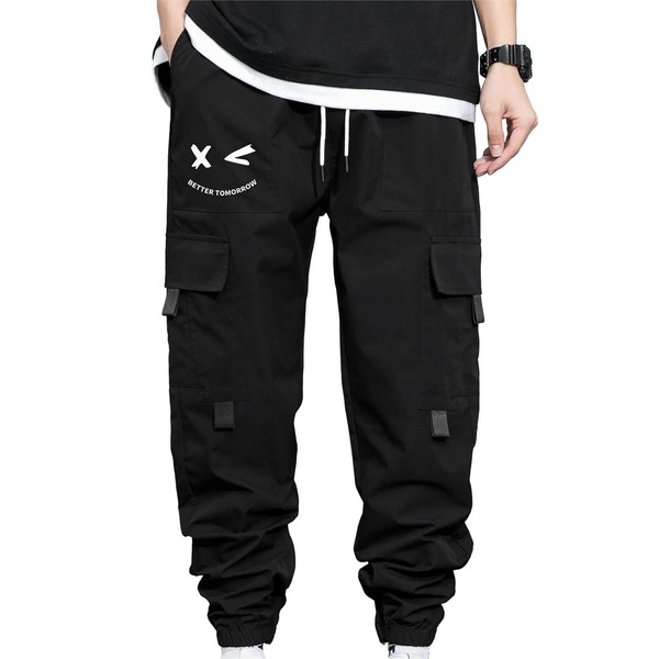 GORGLITTER Men's Graphic Cargo Pants Casual Drawstring Multiple Pocket High
