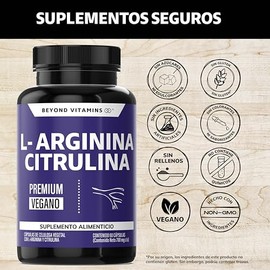L-Arginina 1000mg + Citrulina + Beta Alanina + Cafeína (de Guaraná) | Aminoácido Esencial + Citrulina como Precursor de Óxido Nítrico - 60 cápsulas