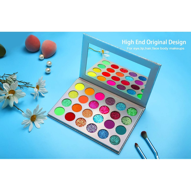 Afflano Neon Eyeshadow Palette, Make-up, Highly Pigmented, Matte and Glitter,