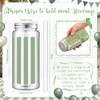 18 Pack Sage Green Striped Disposable Plastic Cups with Lids