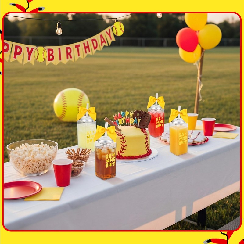 Teecyhooo 24 Pack Softball Cups with Lid Bow Straw Bulk