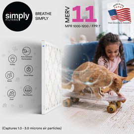 Simply 16x16x1 Air Filter, MERV 11, MPR 1000, 8 Pack, For Home AC Furnace & HVAC (Actual Size: 15.75"x15.75"x0.75") DUST, Pet, & Allergy Control