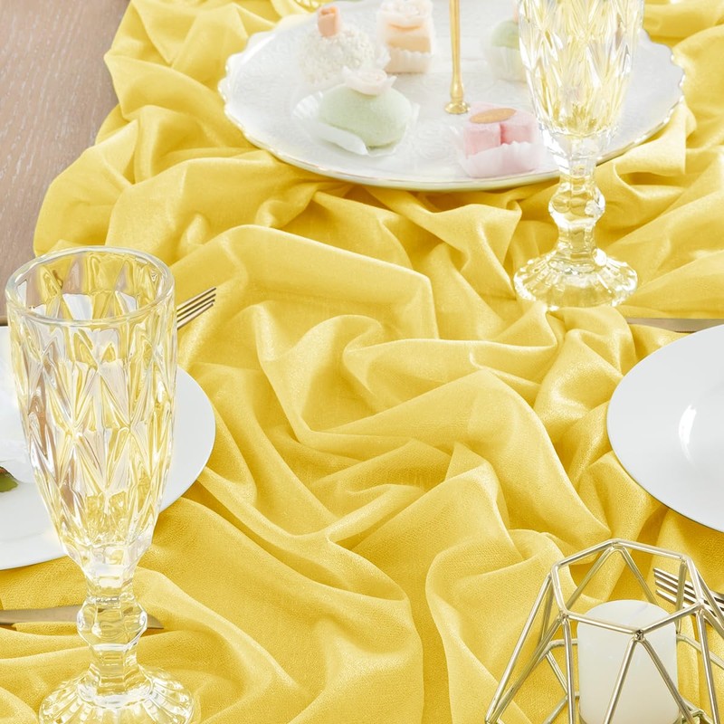 Socomi 4pcs Yellow Gauze Table Runner Chiffon Like Wedding Table