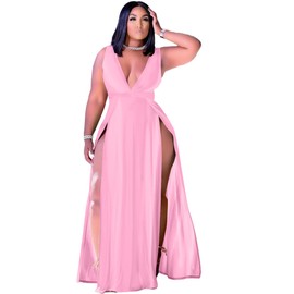 Women's Off Shoulder Casual Long Sleeve Split Maxi Party Dresses XXL Pink