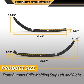 CNNELL Front Bumper Grille Molding Strip Right + Left Side Compatible with Chevy Malibu 2016-2021 23478391, 23478390, GM1046122, GM1047122