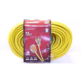 HUSKY 73100HY 100' 14/3 MEDIUM DUTY EXTENSION CORD WITH LIGHTED END, YELLOW