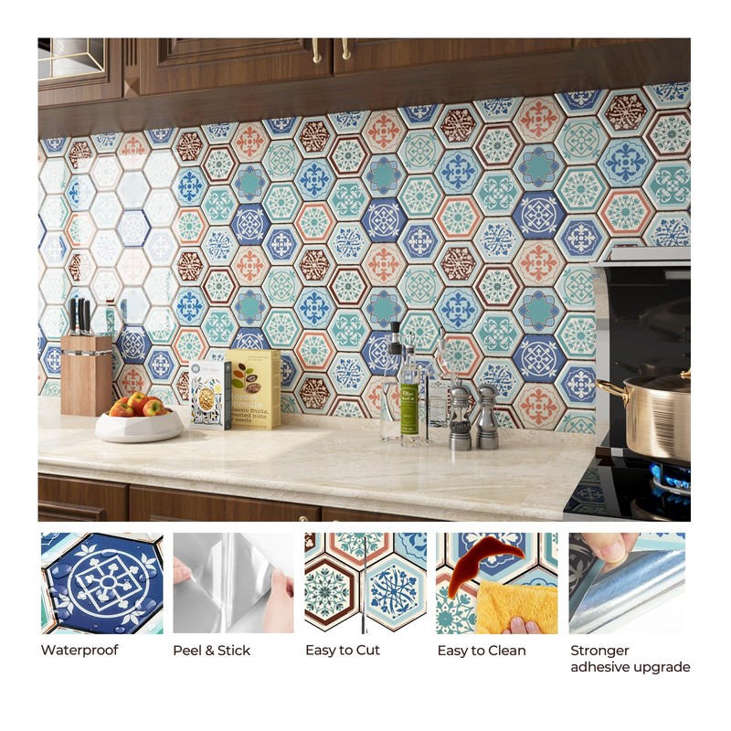 FunStick 15 Pcs Teal Blue Peel and Stick Tile Backsplash