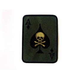 TH Skull ACE of Spades Death Skull Card Logo Biker Motorcycle Embroidered Sew on Iron on Patch for Backpacks Jackets Clothing Costume