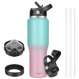 Rotayi 32oz Water Bottle, Fits in Any Car Cup Holders - Triple Wall Vacuum Insulated Water Bottles with 2 Straw lids and 1 Spout Lid - Stainless Steel Travel Water Flask Jug - Keep Cold 48H & Hot 24H