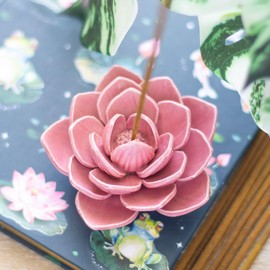 Ceramic Water Lily Incense Holder, Pink Lotus Flower Design, Decorative Stick Burner