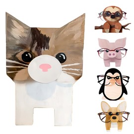 Crevyteg Glasses Holder Stand, Cute Animal Wooden Sunglasses Display Stand, Funny Glasses Display Holder for Bedroom, Office, Desk - Cat