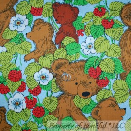 Signature BonEful FABRIC FQ Cotton Decor Baby Nursery Antique BEAR Red Berry Scenic Flower