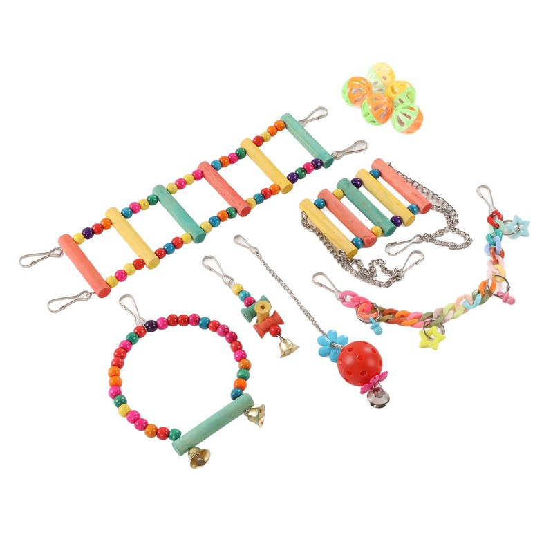 11pcs Parrot Swing Chewing Toy Set Bird Hanging Perches Toy
