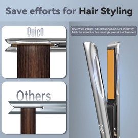 Professional Hair Straightener Flat Iron, Quico Global Use 120-240V Straightener, 12s Fast Heating, Unique Small Waist Hair Straighteners for Women Negative Ion, Ceramic Plate, Auto Off, Glove & Clip