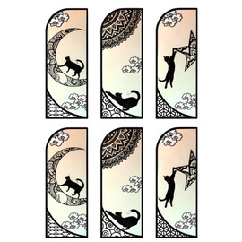 INTERTOYBO Bookmark Bookmark Cat Stained Glass Plastic (Black Cat and Starry Sky (6 Pieces/3 Types)
