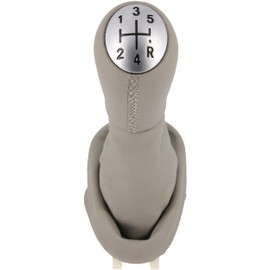 Recambo Gear Knob + Gear Stick Boot Set 5 Gears Suitable for Dacia Sandero I+II 2008-2020, Plug & Play, Car Gear Stick Gaiter, with Frame, Grey