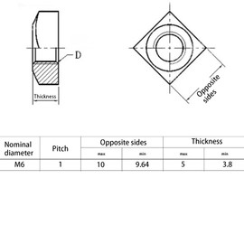 20Pcs Stainless Steel Square Nuts, M6x10mmx5mm Square Thread Insert Nuts for Furniture