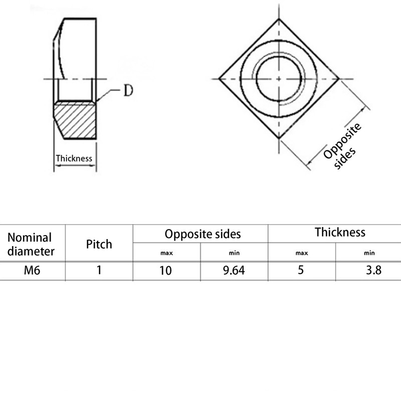 20Pcs Stainless Steel Square Nuts, M6x10mmx5mm Square Thread Insert Nuts