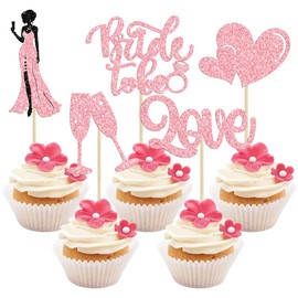 30 piezas de adornos para cupcakes de novia a ser con purpurina, anillo de corazón, champaña, despedida de soltera, decoración para bodas, compromisos, suministros de despedida de soltera, color rosa