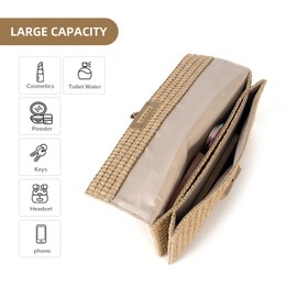 Carfond Straw Chain Clutch Purses for Women Ladies Woven Envelope Handbag Shoulder/Crossbody Beach Bag for Holidays Photos Party Khaki