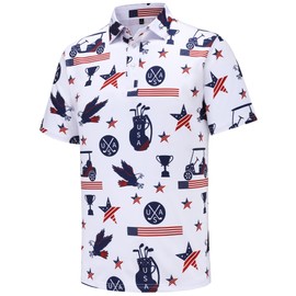 Men's Golf Polo Shirts Short Sleeve Performance Moisture Wicking Dry Fit Patriotic 4th of July USA American Flag Shirts for Men