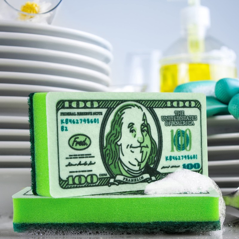 Genuine Fred, Dirty Money, Kitchen Sponges, Set of 2, Green