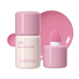 MilleFée Shake Drop Cheek Liquid 4 Colors Healthy Glow Fluffy Sponge Brush Mid-face Shortening Pompom Cream Translucency Cool Tone High Pigmentation Popular (04 Blueberry Milk)