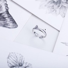 Cat Ear Ring Cat Rings for Women Cat Paw Print Ring Silver Open Rings Cat Lover Gifts for Women Girls Cute Rings