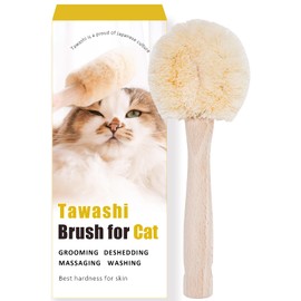 Wablade Cat Grooming Massage Tawashi Brush with Wood Handle Less Static Natural Sisal fiber Made in Japan (Type-A)