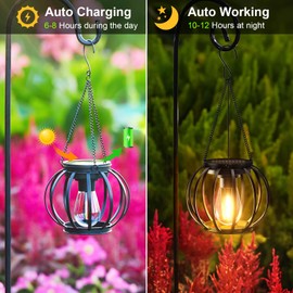 BUCASA Solar Lights Outdoor Garden, 2 Pack Metal Solar Lanterns Outdoor with Chain and Hook, Hanging Garden Solar Lights with Auto On Off Waterproof Garden Ornaments for Yard Pathway Patio