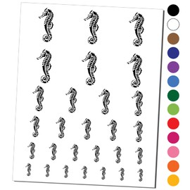 Thorny Seahorse Temporary Tattoo Water Resistant Fake Body Art Set Collection - Black (One Sheet)