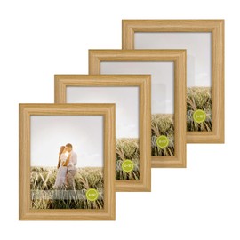 iRahmen 4x6 Picture Frame Set of 4, Wood Photo Frames with HD Glass - Tabletop Display or Wall Mount