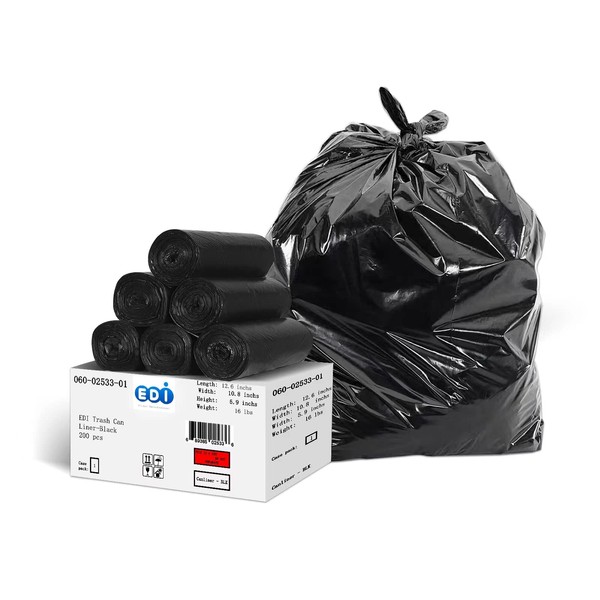 EDI Black Trash Can Liners, 45-Gallon Capacity (48" x 40", 16-Micron) (200 Count)