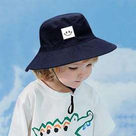 Orfila Baby Sun Hat Smile Face Toddler Bucket Hat Kids Girls Boys Summer Sun Protection Wide Brim Adjustable Chin-Strap Beach Hat Baby Hats 6-12 Months 12-18 Months 2Pack Navy & Grey