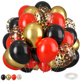 Red Black Gold Balloons, 12 Inch Red Black and Gold Balloons Set with Metallic Confetti Black Gold Balloons, Black and Gold Balloons for Kids Boys Graduation Theme Birthday Party Decorations