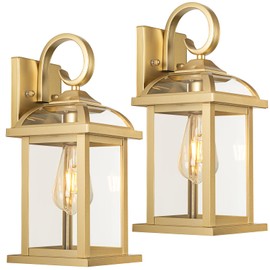 Roravilila Gold Outdoor Wall Lights 2-Pack 15 Inch, Aluminum Anti-Rust Large Exterior Porch Wall Lanterns with IP65 Waterproof Clear Glass Brass Outdoor Lights Wall Mount Exterior Lights for House