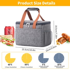 Insulated Lunch Bag with Bottle Holder, Cool Lunch Box for Women Men, Reusable Lunch Bag, Leakproof Thermal Insulation Aluminum Lining Lunch Tote, Insulated Bento Box for Work School Picnic (Black)