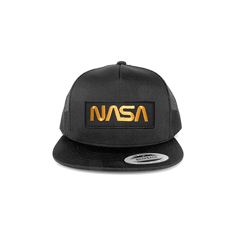 Flexfit 5 Panel NASA Worm Gold Text Embroidered Patch Snapback
