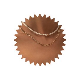 TseenYi Boho Paper Clip Pearl Necklace Vintage Pearl Necklace Choker Necklace Gold Layered Paper Clip Necklace Tiny Heart Pendant Necklace Jewellery for Women and Girls Gifts, Gold