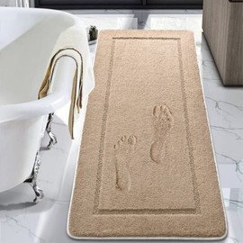 LOCHAS Luminous Non Slip Bathroom Rugs Runner 24 x 70 Inch, Extra Soft and Comfy Bath Mats Rug, Absorbent Thick Microfiber Mat Carpets for Shower, Beige