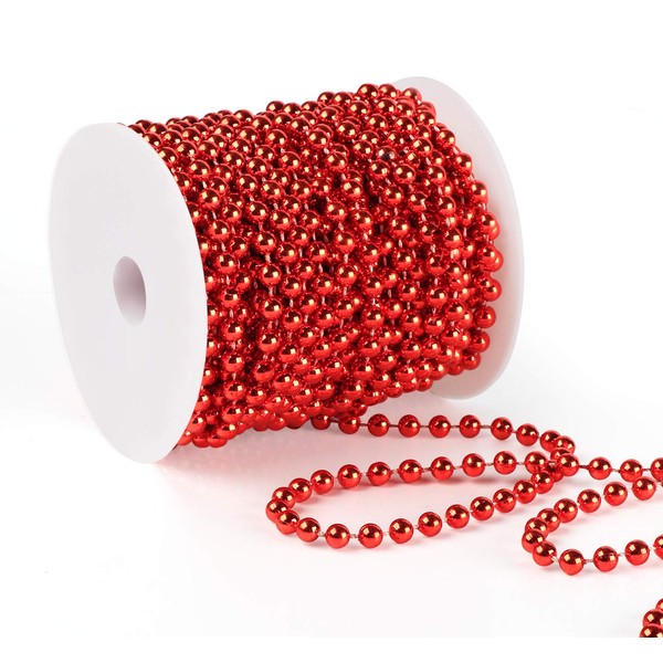 Anstore 15M Christmas Bead Chain, Christmas Bead Garlands for Christmas Wedding Decorations (Red)