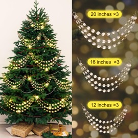 Pinkunn 12 Pcs 3-Layer Crystal Garland for Christmas Tree 20in 16in 12in 3-Layer Acrylic Bead Garland Hanging Christmas Decorations Indoor Home Decor for Home Xmas Wedding Party Decor (Chain)