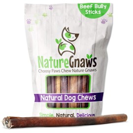 Nature Gnaws Bully Sticks for Large Dogs - Premium Natural Beef Dental Bones - Thick Long Lasting Dog Chew Treats for Aggressive Chewers - Rawhide Free , 5 Count (Pack of 1)