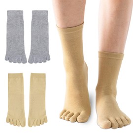 JEVRKAPZ 2Pairs Toe socks Men Women,Five Finger Crew Socks Athletic sock,Breathable Toe Socks Sports Running, Grey Khaki, One Size