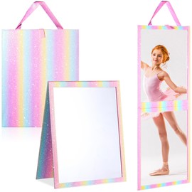 Foldable Glitter Backstage Mirror with Handle 33. 5X 13. 5 Inch Leather Folding Hanging Mirror Rectangular for Travel Dance Bag Home Fitness Spa Gift for Dancers(Colorful)