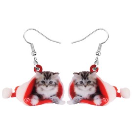 Cute Christmas Cat Earrings Dangle For Women Charm Decoration Gifts (Christmas Cat #7)
