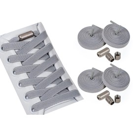 ELANOX Elastic Shoelaces 8 mm - 4 Pieces (for 2 Pairs) with Metal Capsules | No Ties, Quick Release, Ideal for Adults & Children, Sports Shoes & Trainers, Lightgrey