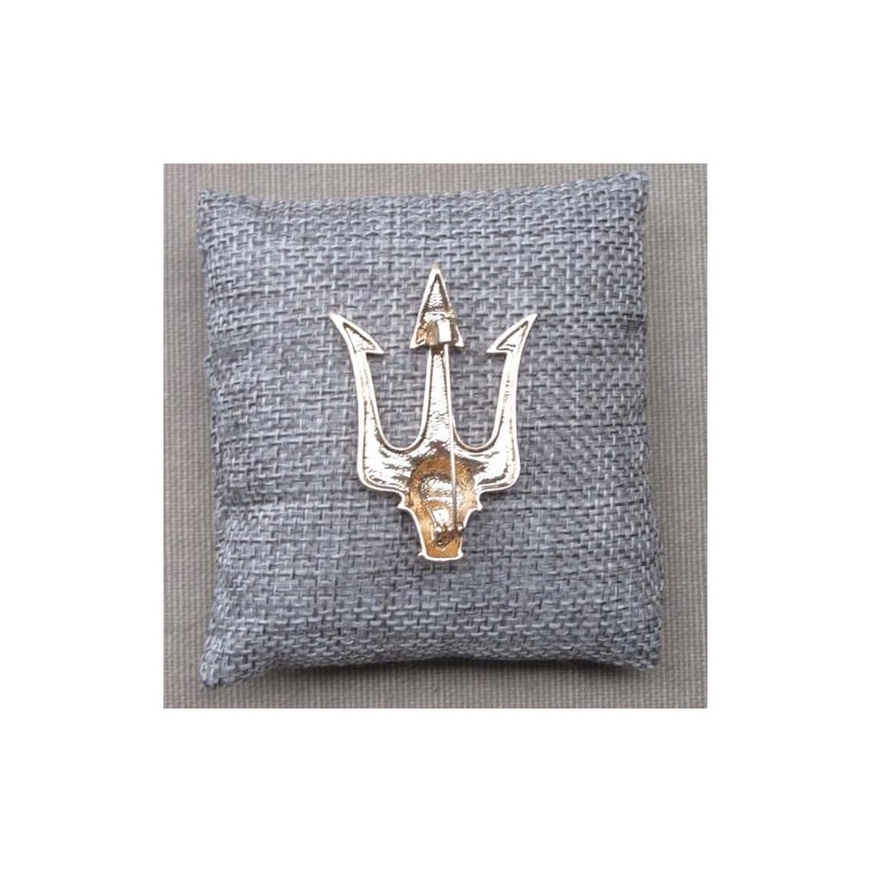 Gold Plated Steel Trident Style Poseidon Brooch Pin 5cm x